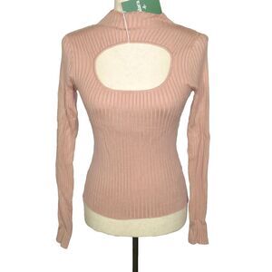 Halara Light Dusty Pink Soft Ribbed Sweater Knit Mock Neck Cut Out Top Size XS